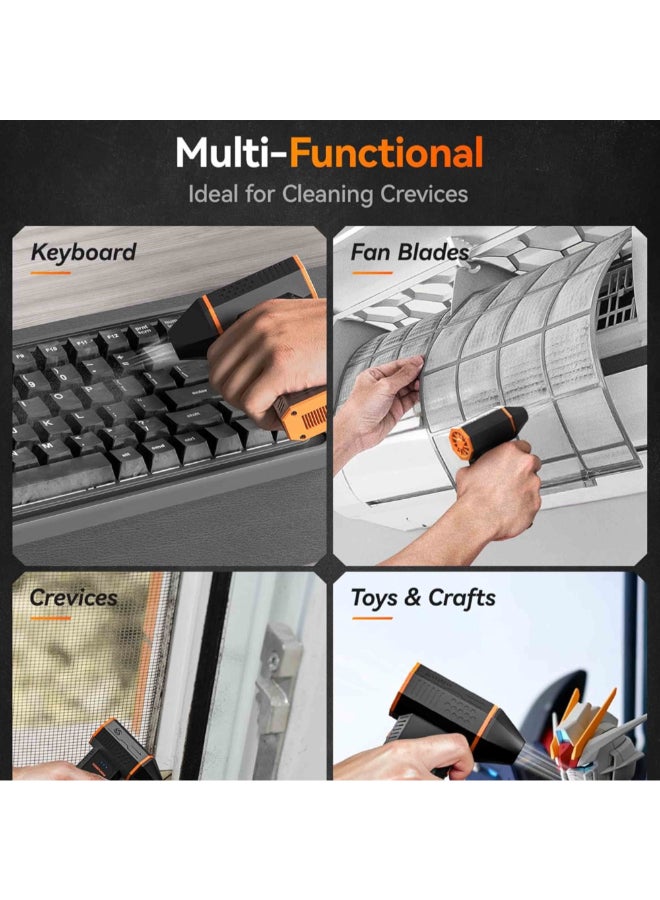 WOLFBOX 110K RPM 5000mAh 3-Gear Turbofan Rechargeable Cordless Electric Air Duster Black and Orange 4.5 x 17.5 x 15 cm MEGAFLOW 50 - Image 4